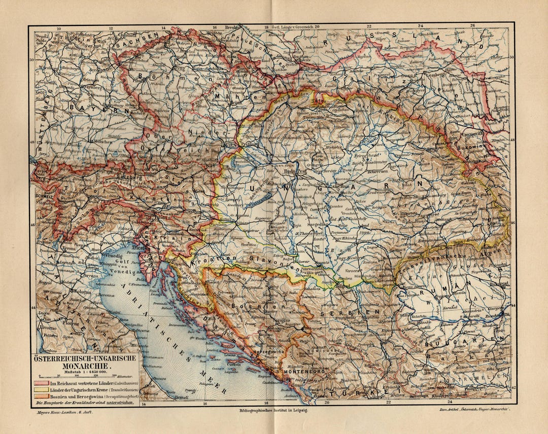 AUSTRO-HUNGARIAN EMPIRE Map From 1908 - Etsy