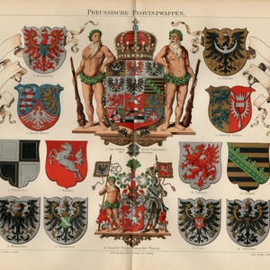 PRUSSIA COAT of ARMS Antique lithograph from 1896