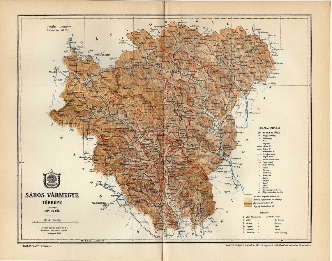 SÁROS COUNTY MAP Kingdom of Hungary from 1897 Etsy