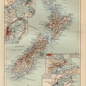 Mapa antiguo de NUEVA ZELANDA de 1907