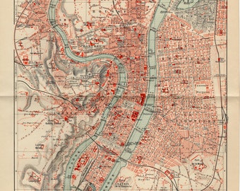 LYON CITY MAP France from 1906