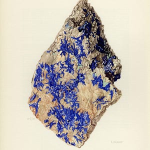 LINARITE MINERAL PRINT Vintage lithograph from 1968