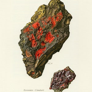 CINNABAR MINERAL PRINT Vintage lithograph from 1967