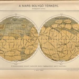 MARS PLANET Oberflächenkarte des Mars von 1896
