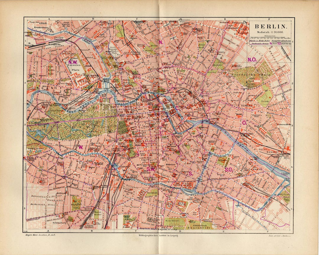 BERLIN GERMANY MAP Antique Map From 1897 - Etsy