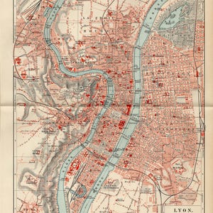 LYON CITY MAP France from 1909