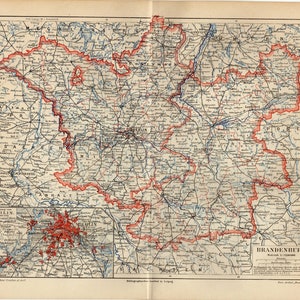 CARTE DE L'ÉTAT DE BRANDEBOURG Carte ancienne de 1905