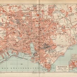 MAPA DE LA CIUDAD DE MARSELLA, Francia, 1897