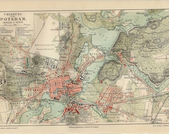 POTSDAM and its Surroundings MAP GERMANY Antique map from 1908