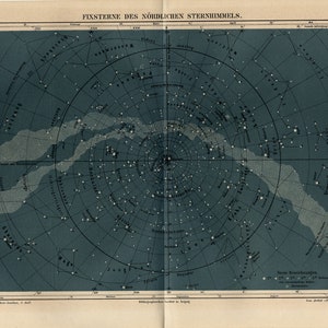 STARS SKY PRINT Antique map of fixed stars of the northern sky from 1894