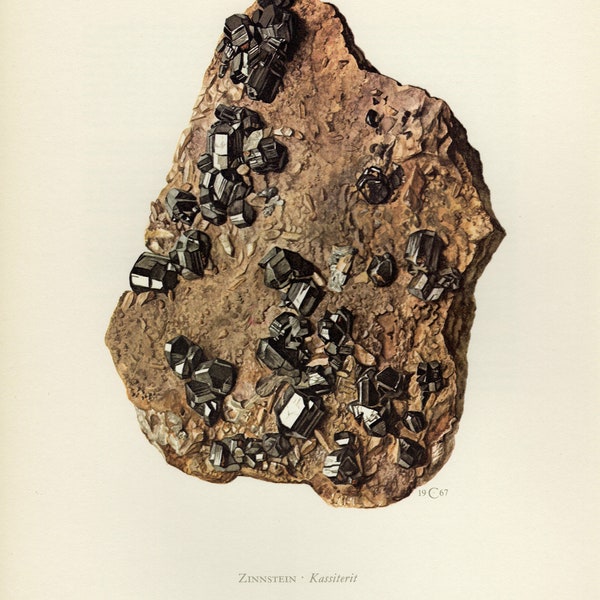 CASSITERITE MINERAL PRINT Vintage lithograph from 1967