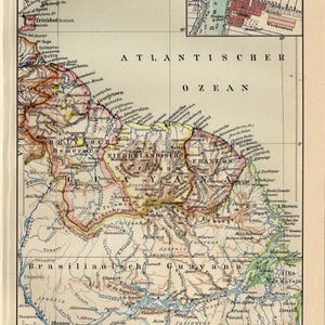 Guiana Guianas KARTE antike Landkarte aus dem Jahr 1908
