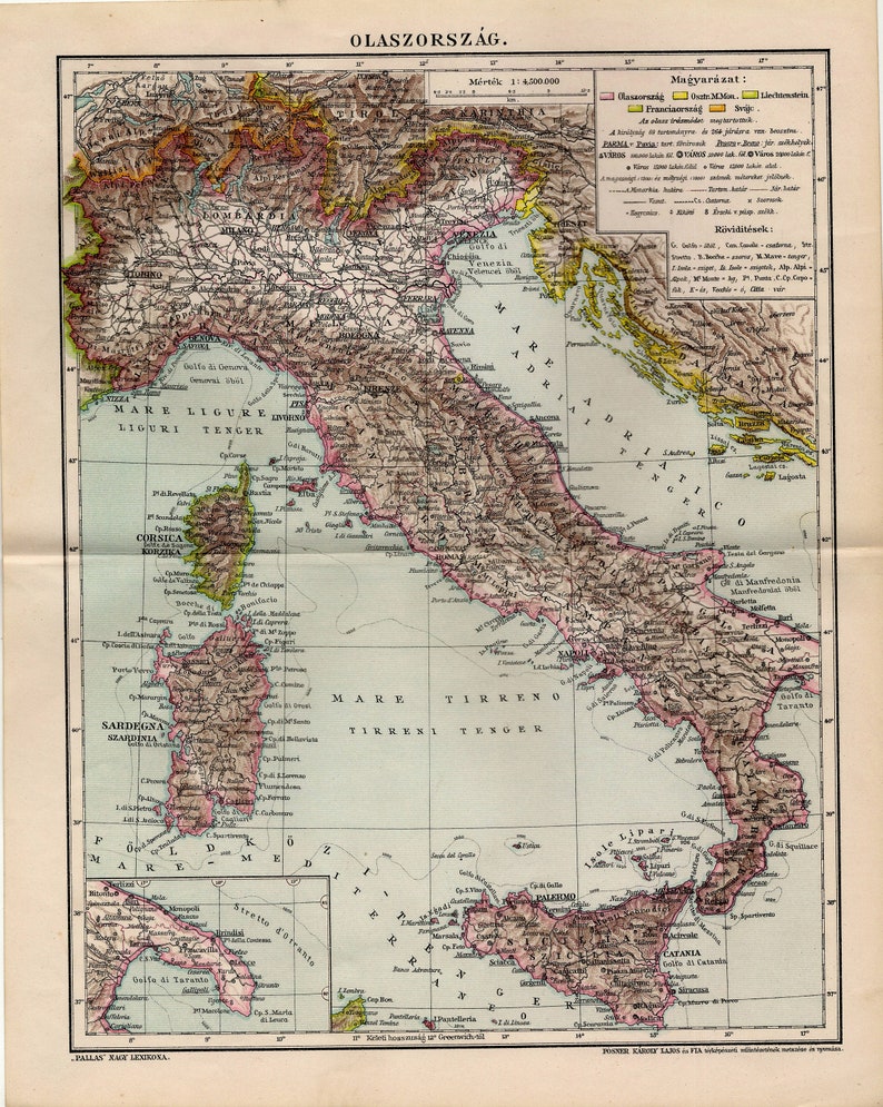 ITALY MAP from 1896