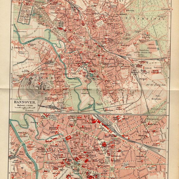 HANNOVER DEUTSCHLAND KARTE Antike Karte von 1908