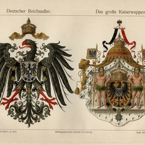 GERMAN IMPERIAL EAGLE Antique lithograph from 1908