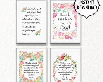 Floral Wreath Psalm Prints, Set of 4 (Digital Download)
