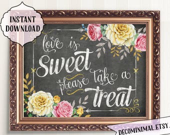 Instant Download Wedding Love Is Sweet Take a Treat Sign  Chalkboard Wedding   Instant Download  Vintage Wedding  Sweet Table