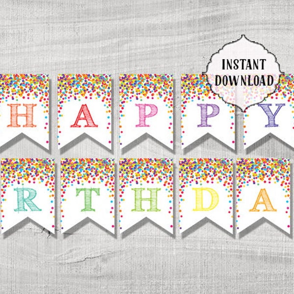 HAPPY BIRTHDAY banner, confetti, banner, digital, birthday banner, happy birthday, rainbow, confetti party, party banner, bright colors