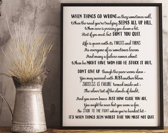 Don't Quit Gedicht-Druck, motivierende Inspiration (digitale Datei)
