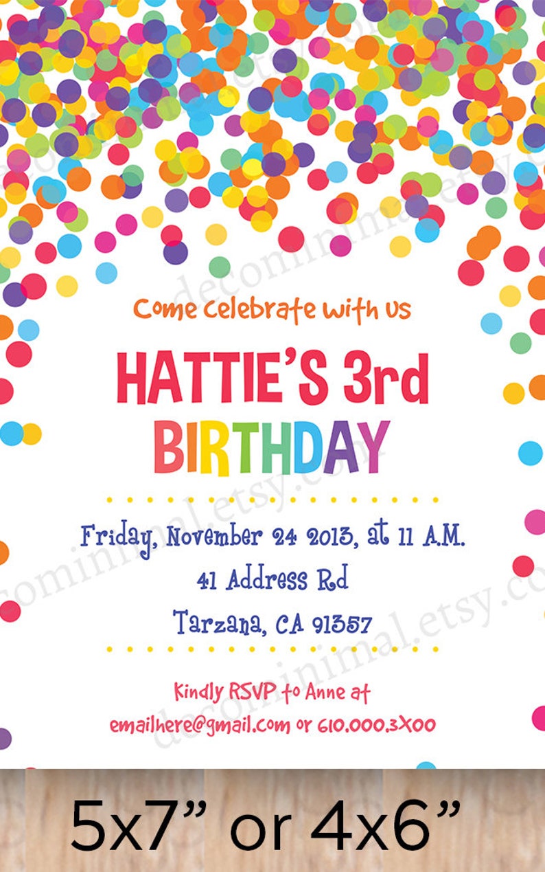 Confetti Birthday Invitation Printable Birthday Invitation Etsy