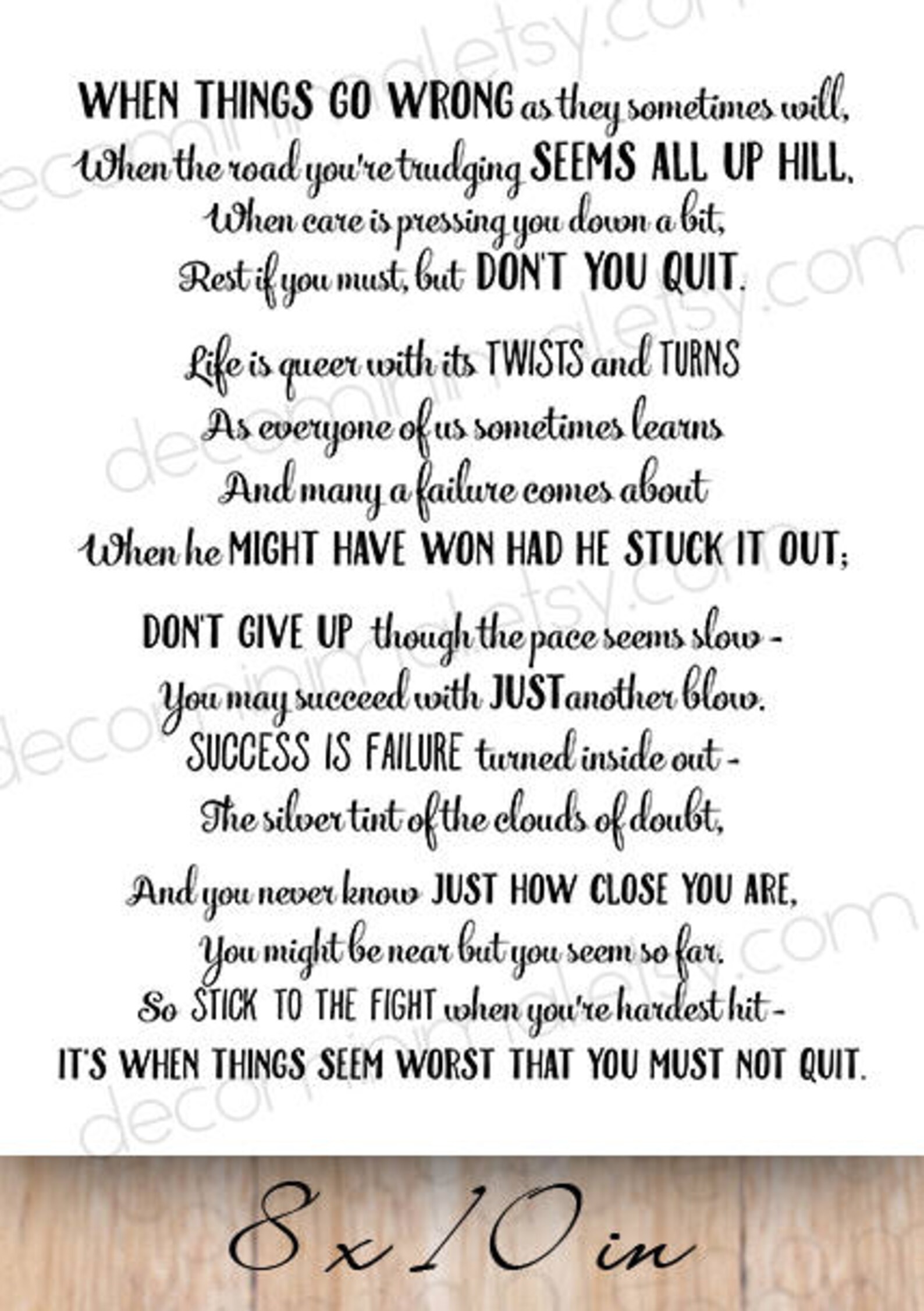 Don't Quit Poem, INSTANT Download, Believe, Work, Printable Art ...