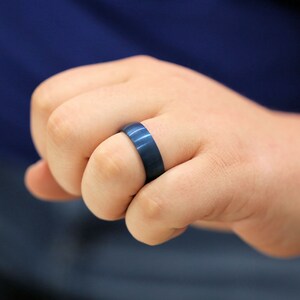 Dark Blue Tungsten Carbide Wedding Ring Brushed Finish Comfort Fit 6mm or 8mm image 4