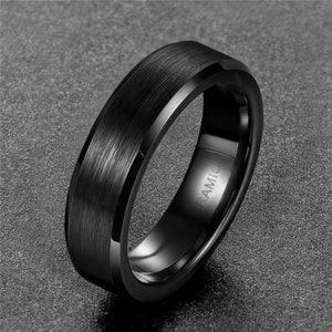 6mm Black Ceramic Brushed Center Recessed Polished Edge Wedding Band Ring comfort fit