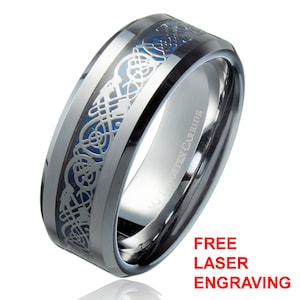 Tungsten Carbide Celtic Dragon Ring 6mm or 8mm comfort fit Men's/Women's  Wedding Band. FREE LASER ENGRAVING!