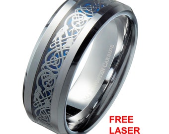 Tungsten Carbide Celtic Dragon Ring 6mm or 8mm comfort fit Men's/Women's  Wedding Band. FREE LASER ENGRAVING!