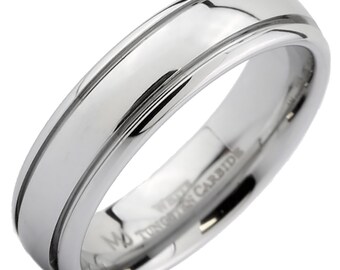 6mm Polished White Tungsten Carbide Ring 2 Gold Stripes Wedding Band. Free Inside Laser Engraving