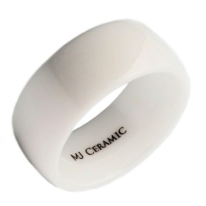 White Ceramic 3, 4, 6, 8 or 10mm Wedding Ring Classic High Polished Band image 5