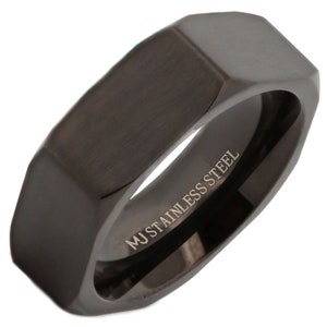 Nut Ring Polished Stainless Steel Or Brushed Black Plated ring Comfort fit 4, 6 and 8mm widths available. Very comfortable 8mm Black