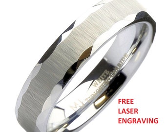 White Tungsten Carbide Wedding Band 5mm beautiful unique grooves Ring