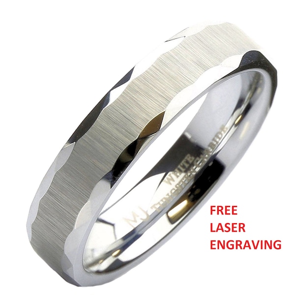 White Tungsten Carbide Wedding Band 5mm beautiful unique grooves Ring