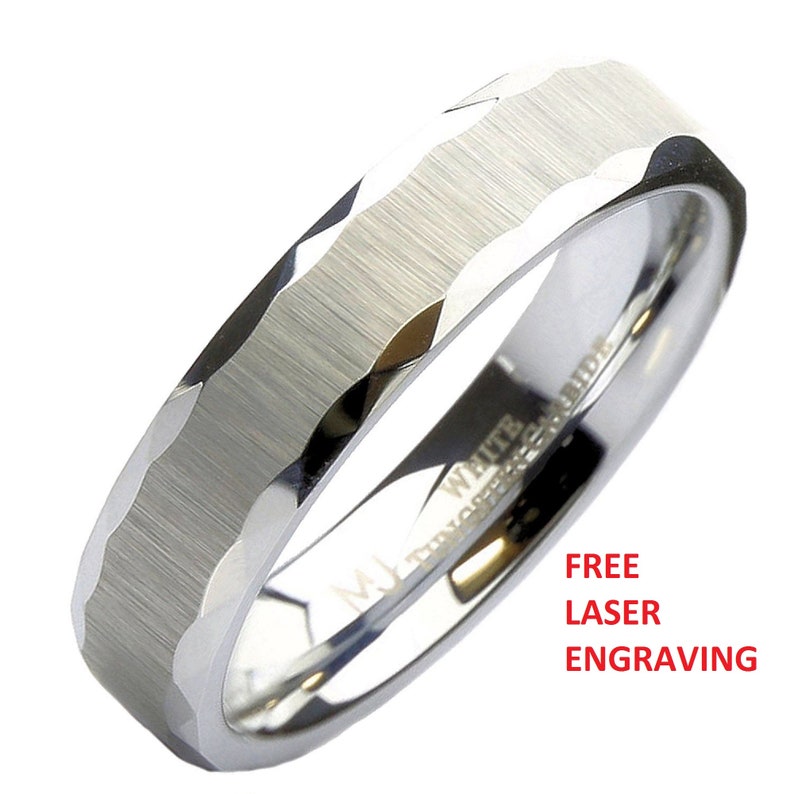 White Tungsten Carbide Wedding Band 5mm beautiful unique grooves Ring image 1
