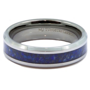 Tungsten Carbide Ring Lapis Lazuli inlay 4mm, 6mm or 8mm comfort fit Wedding band Beautiful Blue color image 6