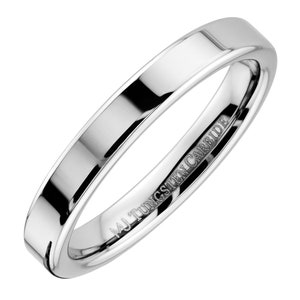 Flat Pipe Cut Tungsten Carbide Mirror Polished Wedding Ring Band. Free Inside Laser Engraving. 3mm 4mm 6mm or 8mm 3MM