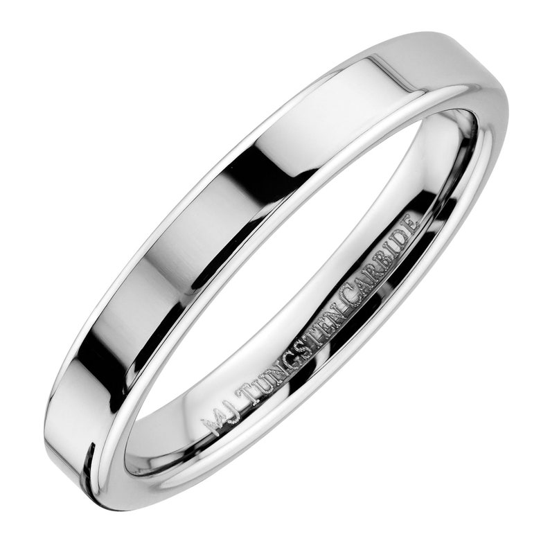 Flat Pipe Cut Tungsten Carbide Mirror Polished Wedding Ring Band. Free Inside Laser Engraving. 3mm 4mm 6mm or 8mm 3MM