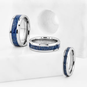 Tungsten Carbide Ring Lapis Lazuli inlay 4mm, 6mm or 8mm comfort fit Wedding band Beautiful Blue color image 1