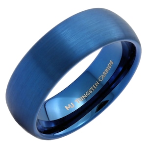 Dark Blue Tungsten Carbide Wedding Ring Brushed Finish Comfort Fit 6mm or 8mm 8mm