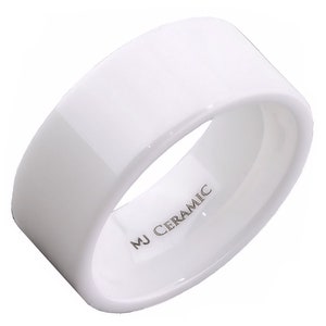 Zwart of wit keramiek 4, 6, 8 of 10 mm breedte trouwring platte pijp gesneden hoog gepolijste ring. Populaire keuze 10mm White