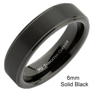 Black Tungsten Carbide Wedding Band Matte Finish with Gold, Rose Gold, Polished and Solid Black Edges Ring. 6mm or 8mm width FREE ENGRAVING 6mm-Solid Black