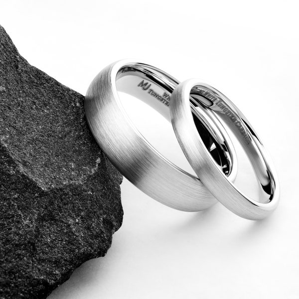 3 or 6mm White Tungsten Carbide Brushed Classic Domed Wedding Ring. Free Inside Laser Engraving
