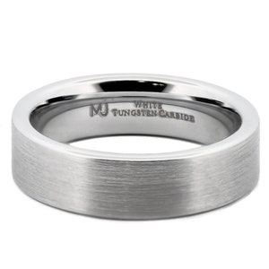 White Tungsten Carbide Wedding Band 6mm or 8mm Pipe Ring with a Brushed Finish. FREE LASER ENGRAVING image 4