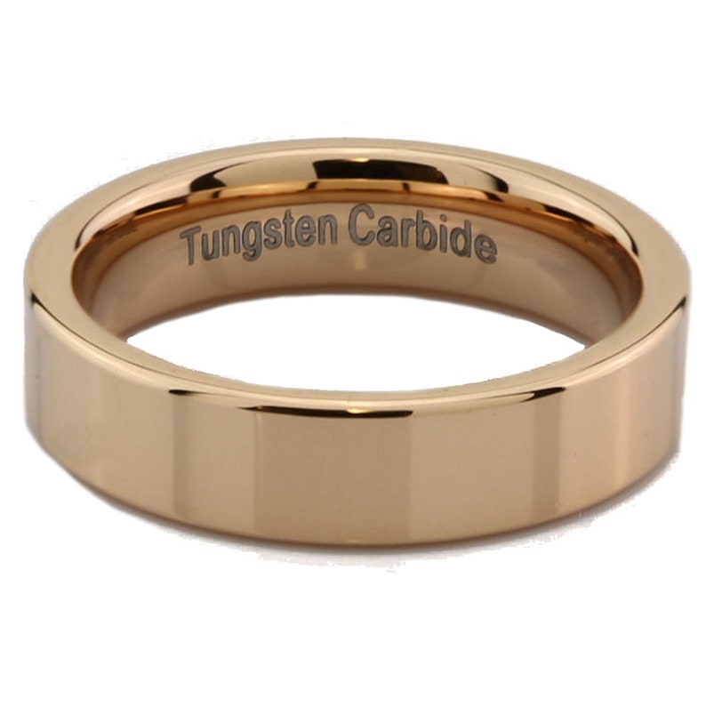 5mm Flat Pipe Cut Tungsten Carbide Mirror Polished Wedding Ring Band. Gold, Rose Gold and White image 7