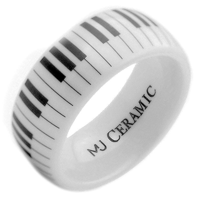 White Ceramic Piano Ring Classic High Polished Band Comfort Fit 6, 8 or 10mm wide Pipe or Dome style 8mm Dome