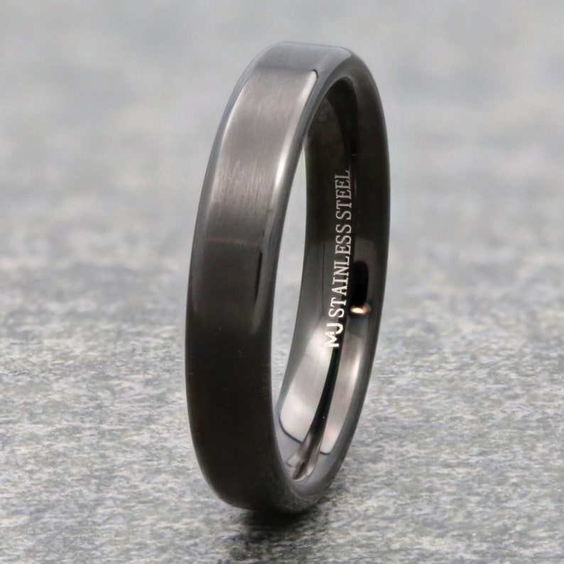 Stainless Steel Brushed Style Ring Super Popular and Comfortable rounded edges 4, 6 or 8mm width Black Plated 4mm Pipe