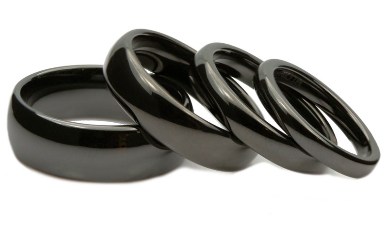 Black Ceramic 3,4,6, 8 or 10mm Beautiful Wedding Ring Classic High Polished Band half dome 