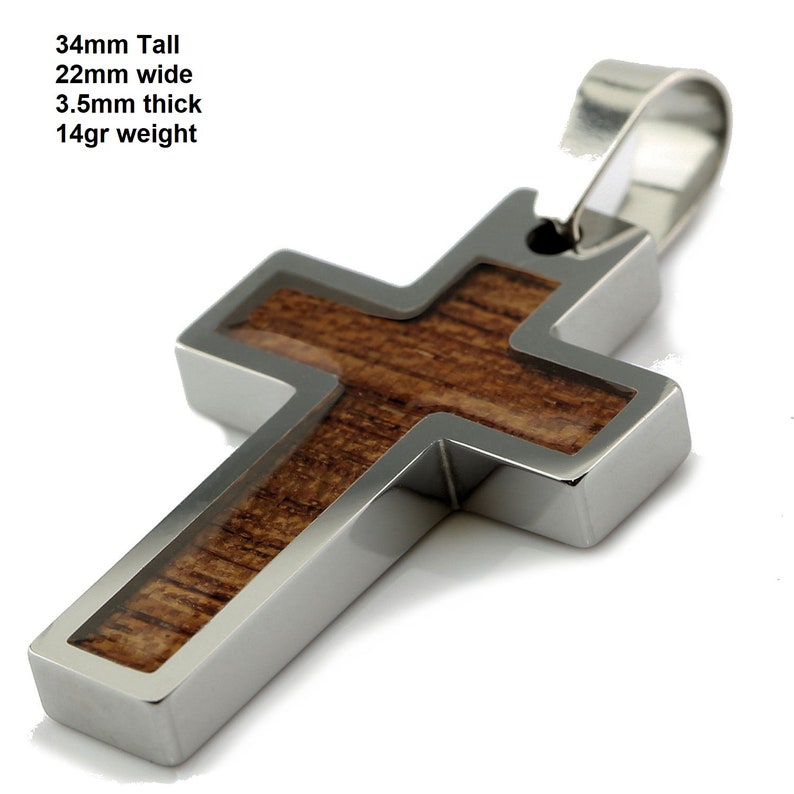 Tungsten Carbide Hawaiian Koa Wood Cross Pendant Necklace Etsy