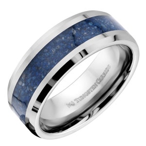 Tungsten Carbide Ring Lapis Lazuli inlay 4mm, 6mm or 8mm comfort fit Wedding band Beautiful Blue color 8mm